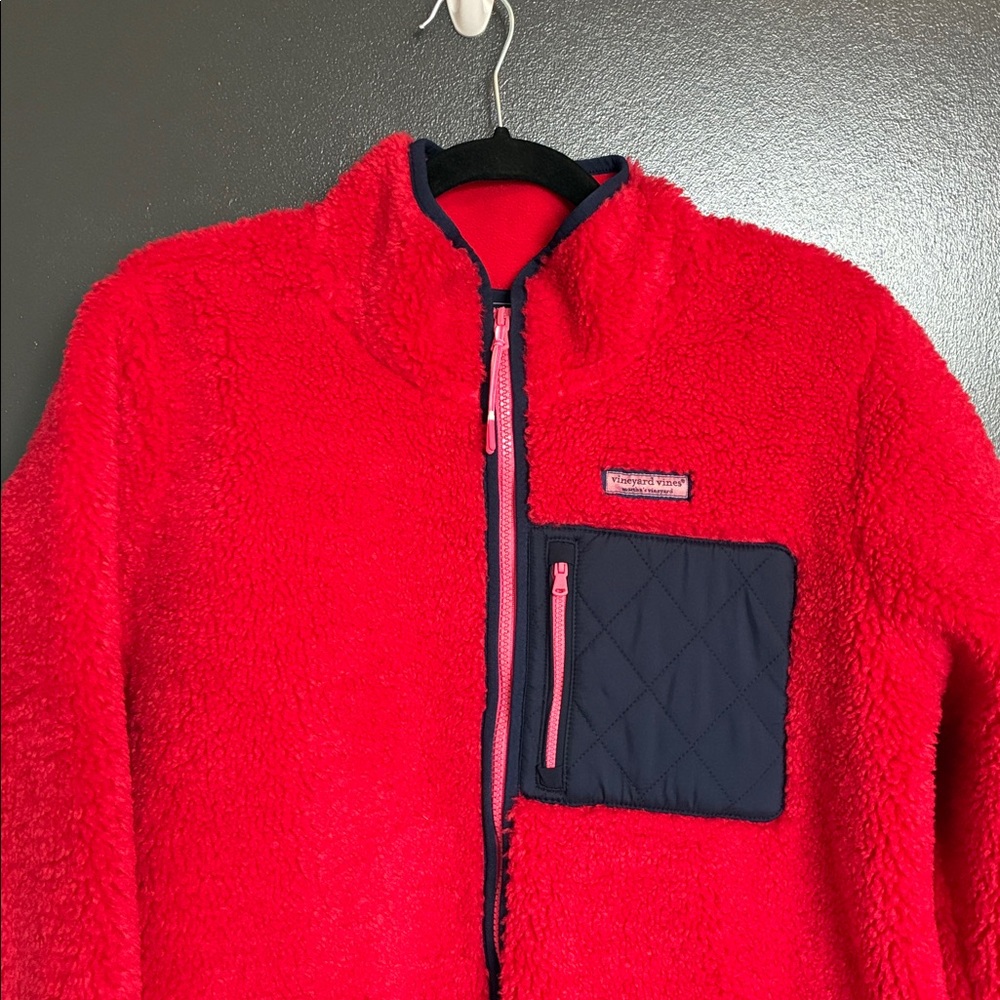 NWT Vineyard Vines Men’s Colorblock Harbor Fleece Jacket Red Velvet Sz M - Picture 3 of 7